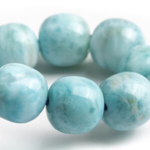9mm Larimar Beads Light Blue Bracelet Grade Aa+ Genuine Natural Barrel Drum Gemstone 7" (121156h-451)