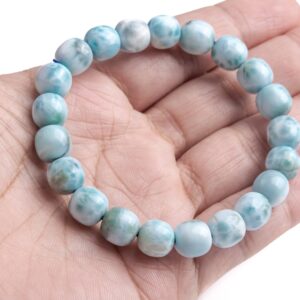 9mm Larimar Beads Light Blue Bracelet Grade Aa Genuine Natural Barrel Drum Gemstone 7" (121153h-451)