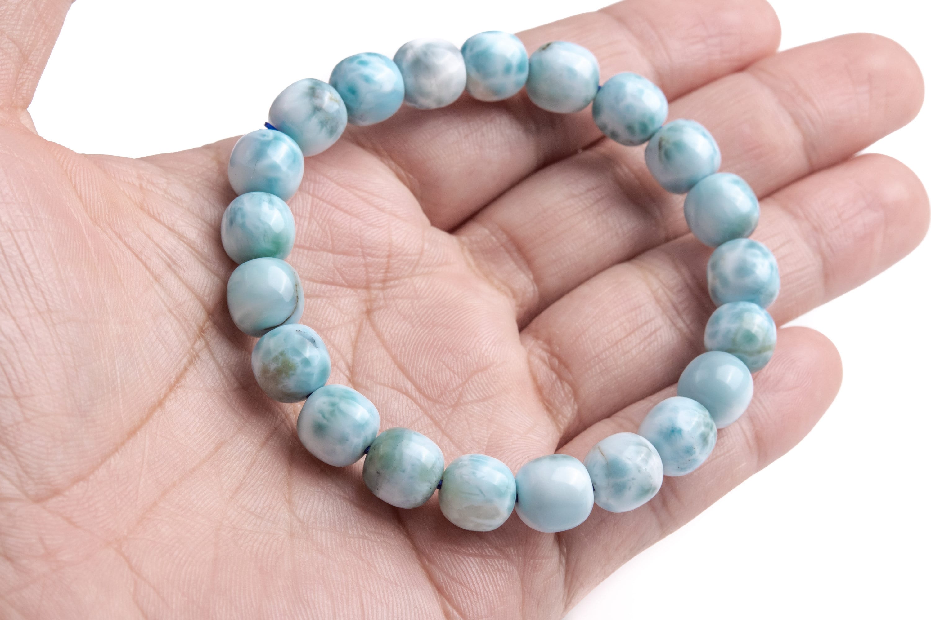 9mm Larimar Beads Light Blue Bracelet Grade Aa Genuine Natural Barrel Drum Gemstone 7" (121153h-451)