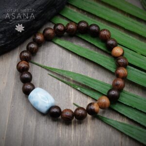 Aaa Larimar Barrel, 8mm Wood Bracelet Boho Beach Dominican Republic