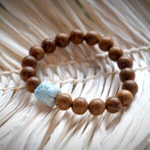 Aaa+ Carved Flower Larimar 10mm Wenge Wood Bead Stretch Bracelet