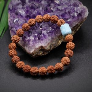 Aaa+ Carved Flower Larimar 9mm Rudraksha Bead Stretch Bracelet