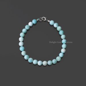 Aaa++ Natural Larimar Beaded Bracelet, 7mm-7.5mm Larimar Smooth Round Beads Bracelet, Dominican Republic Larimar Jewelry, Bracelet For Gift