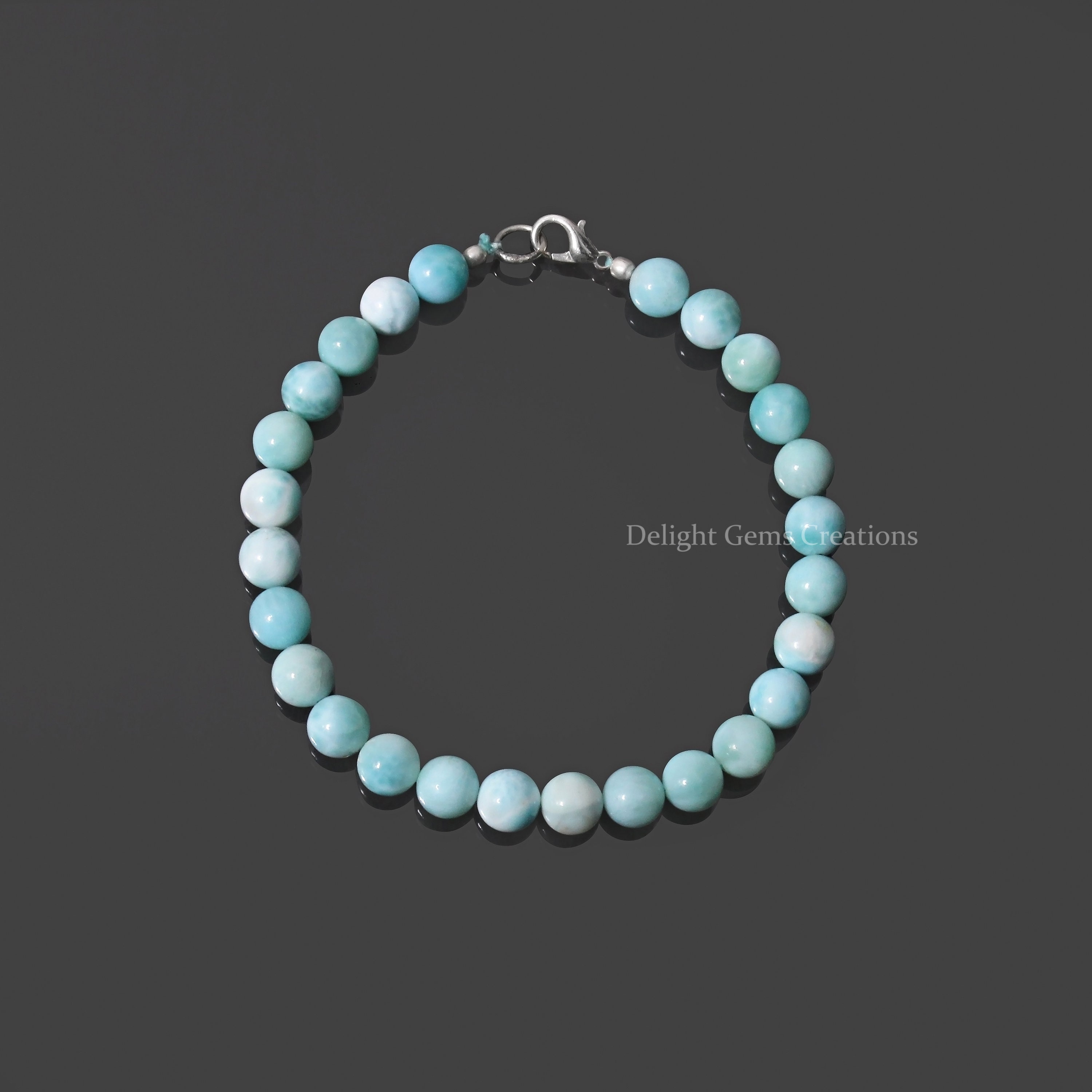 Aaa++ Natural Larimar Beaded Bracelet, 7mm-7.5mm Larimar Smooth Round Beads Bracelet, Dominican Republic Larimar Jewelry, Bracelet For Gift