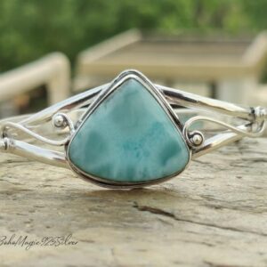 Adjustable Larimar Cuff Bangle: Handmade 925 Sterling Silver