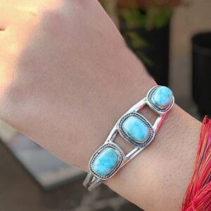 Larimar Bangle: Sterling Silver, Three Stone Gemstone Jewelry