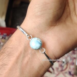 Blue Larimar Bangle: Handmade Bangle, 925 Sterling Silver Adjustable Gemstone Jewelry