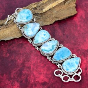 Blue Larimar Gemstone Bracelet 925 Sterling Silver Jewelry Natural Larimar Crystal Designer Adjustable Bracelet Handmade Jewelry Unique Gift