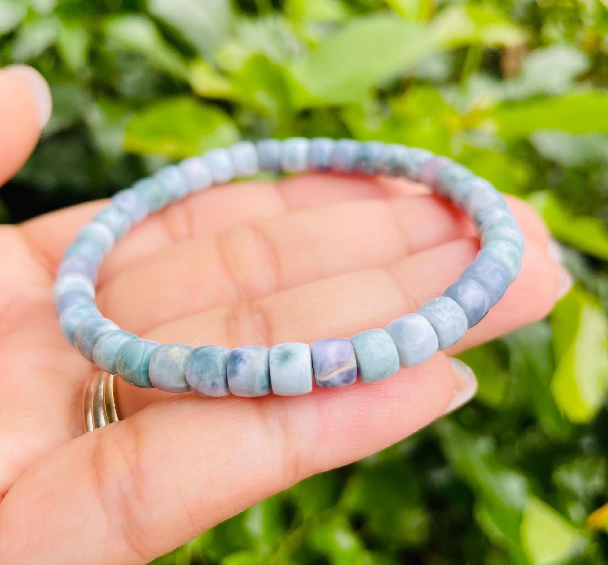 Blue Purple Larimar Crystal Bracelet: Round Gemstone Beads