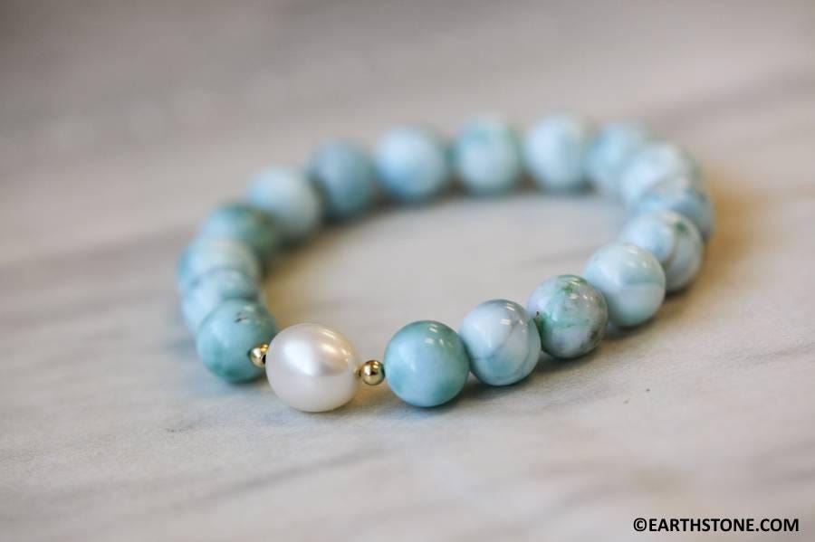 C6.0" / Larimar 10mm Round Bracelet Set Natural Gemstone Beaded Bracelet Elastic