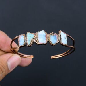 Larimar Cuff Bracelet: Rough Gemstone, Electroformed Copper, Adjustable