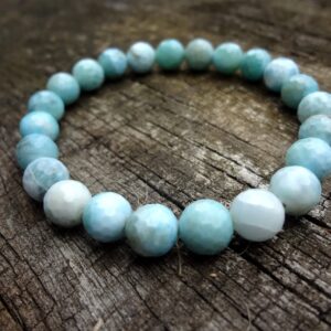 Faceted Larimar Bracelet. Natural Sky Blue Gemstone Stretch Bracelet Handmade in Australia by Miss Leroy.