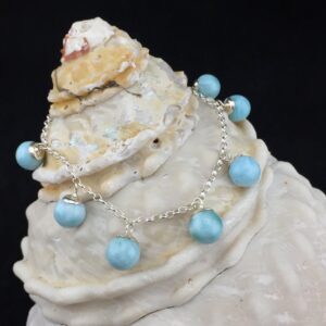 Genuine Beaded Larimar And Sterling Silver Bracelet (r-2)
