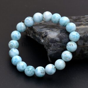 Genuine Larimar Stretch Bracelet, 10mm Round Beads, Yoga Jewelry