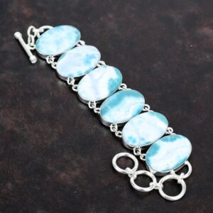 Handmade Larimar Bracelet: 925 Sterling Silver Adjustable Chain