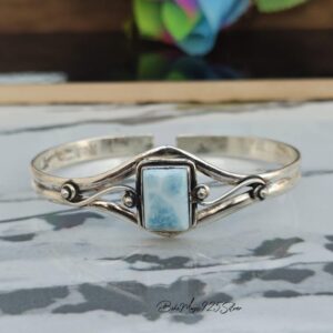 Handmade Larimar Bangle: Adjustable 925 Sterling Silver Cuff