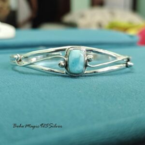 Handmade Larimar Bangle: Adjustable Sterling Silver Cuff Bracelet
