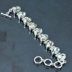Handmade Copper Larimar Bracelet: 925 Sterling Silver Adjustable Chain