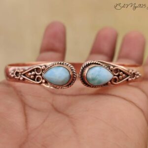Handmade Larimar Copper Bangle: Double Stone Women's Jewelry