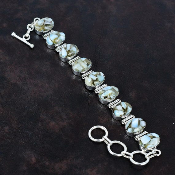 Handmade Copper Larimar Bracelet: Sterling Silver Adjustable Chain Handmade Copper Larimar Bracelet: Sterling Silver Adjustable Chain