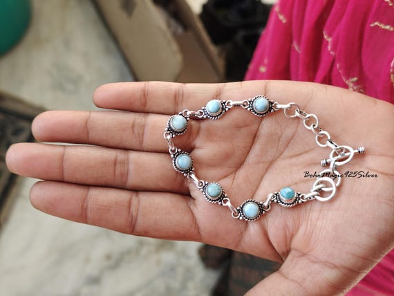 Handmade Larimar Gemstone Bracelet: 925 Sterling Silver Jewelry Handmade Larimar Gemstone Bracelet: 925 Sterling Silver Jewelry