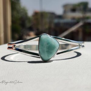 Handmade Larimar Gemstone Bangle: Adjustable 925 Sterling Silver Jewelry