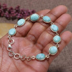Handmade Larimar Bracelet: Oval Sterling Silver Gemstone Jewelry