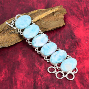 Natural Larimar Bracelet, 925 Sterling Silver Bracelet, Adjustable Chain Bracelet, Crystal Bracelet, Handmade Jewelry, Father's Day Gift