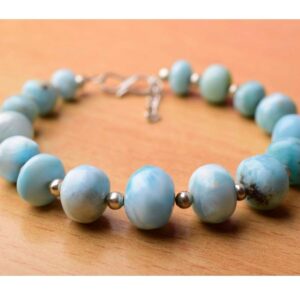 Natural Larimar Balls Bracelet in 925 Sterling Silver, Beaded Bracelet, Dainty Bracelet, Gemstone Bracelet, Blue Stone Bracelet, Gift Her