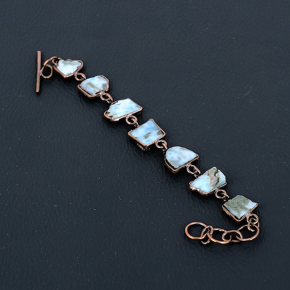 Larimar Rough Stone Bracelet: Handmade Electroformed Copper Jewelry