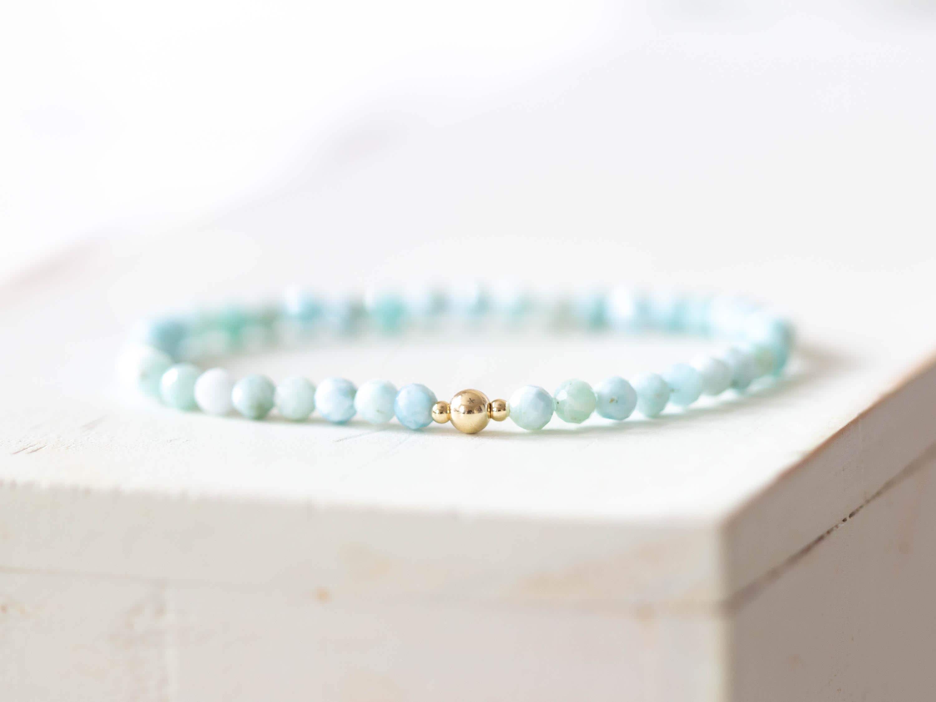 Larimar Stretch Bracelet: Faceted Beaded Blue Gemstone Jewelry