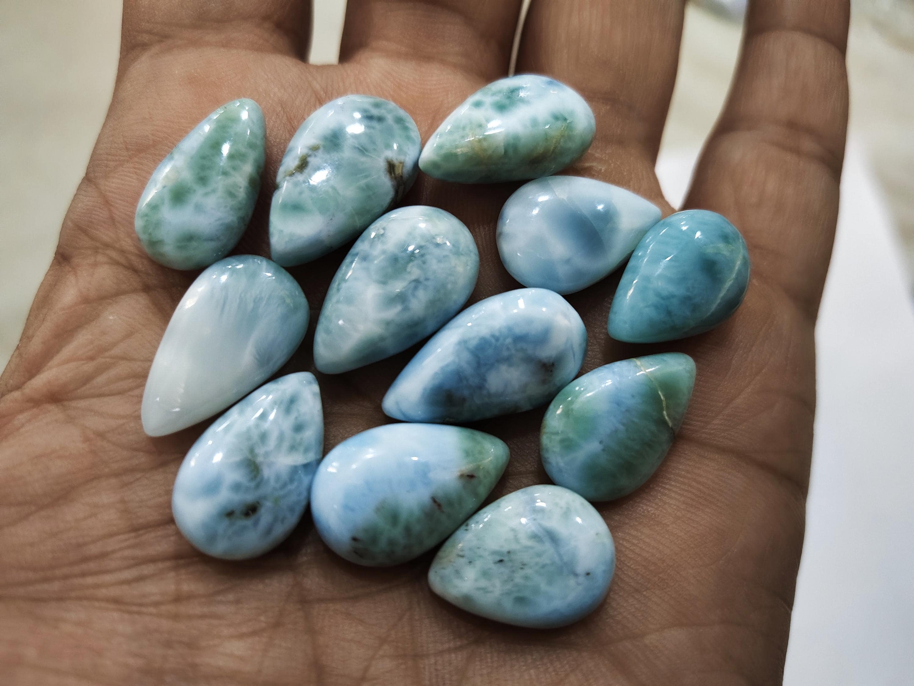 10 Pcs,finest Quality,natural Larimar Smooth Pear Shape Cabochon,size 18-20mm