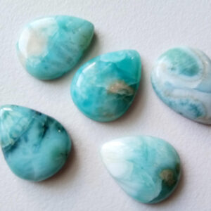 15x19mm Larimar Plain Pear Cabochons, Original Larimar Smooth Pear Flat Back, 5 Pcs Natural Loose Larimar For Jewelry - Ks5104