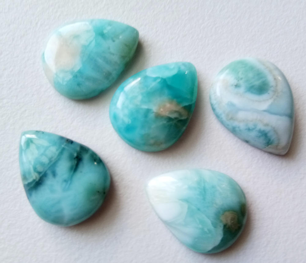 15x19mm Larimar Plain Pear Cabochons, Original Larimar Smooth Pear Flat Back, 5 Pcs Natural Loose Larimar For Jewelry - Ks5104 15x19mm Larimar Plain Pear Cabochons, Original Larimar Smooth Pear Flat Back, 5 Pcs Natural Loose Larimar For Jewelry - Ks5104