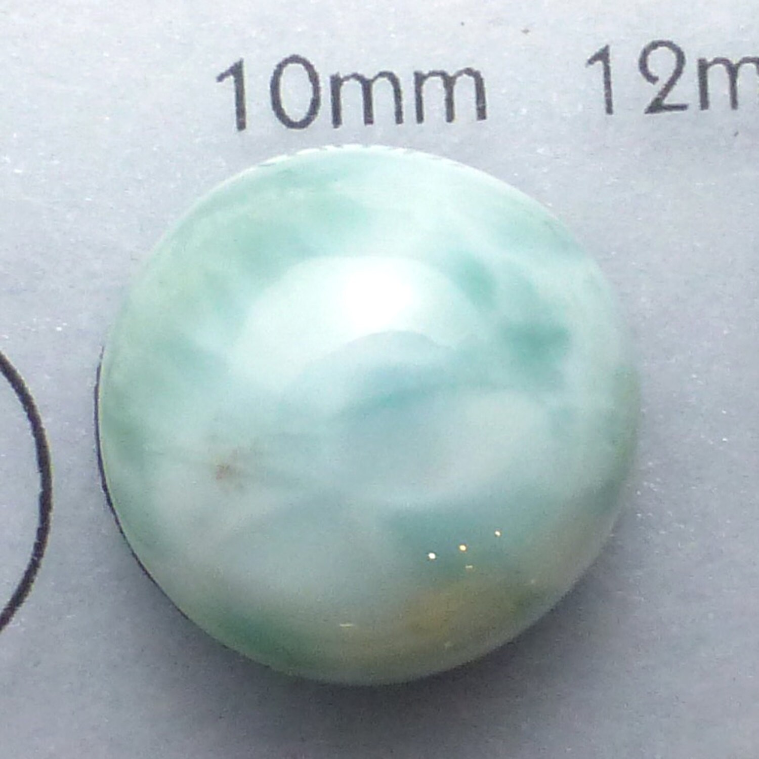 2.3 Carats 10mm Round Larimar Cabochon Stefilia's Stone Pectolite Domed Light Sky Tifany Robins Egg Blue Green Jewelry Dominican Republic