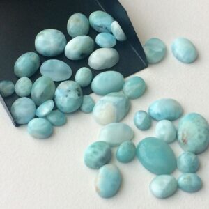 6x8mm - 10x12mm Larimar Plain Cabochons, Original Larimar Smooth Oval Flat Back, 5 Pieces Natural Loose Larimar For Jewelry - Ks3251