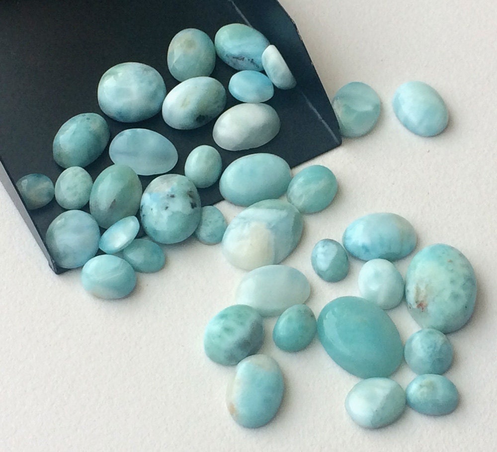 6x8mm - 10x12mm Larimar Plain Cabochons, Original Larimar Smooth Oval Flat Back, 5 Pieces Natural Loose Larimar For Jewelry - Ks3251 6x8mm - 10x12mm Larimar Plain Cabochons, Original Larimar Smooth Oval Flat Back, 5 Pieces Natural Loose Larimar For Jewelry - Ks3251
