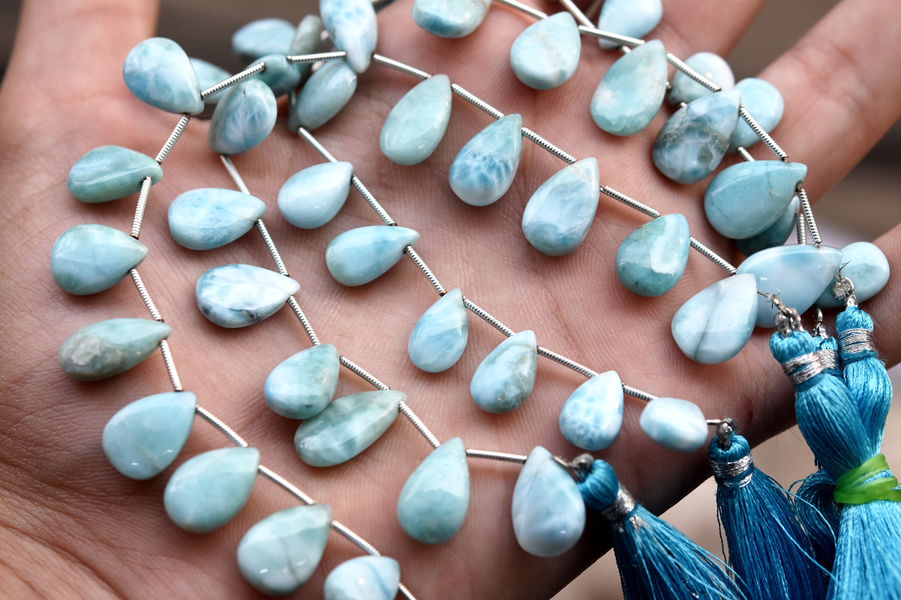 8 Inches Strand, 14 Pcs,finest Quality,natural Larimar Smooth Pear Shape Cabochon,size 11-13mm 8 Inches Strand, 14 Pcs,finest Quality,natural Larimar Smooth Pear Shape Cabochon,size 11-13mm