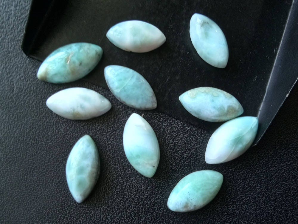 8x16mm-9x17mm Larimar Plain Marquise Cabochons, Original Larimar Smooth Marquise Flat Back, 5 Pcs Natural Loose Larimar For Jewelry - Ks5099