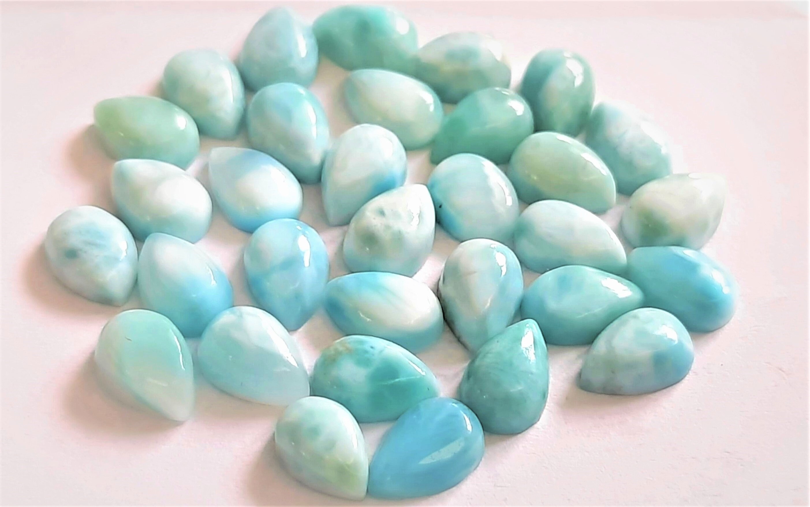 Aaa Larimar Pear Cabochon: Natural Gemstone For Jewelry (10x14 To 18x25 Mm)