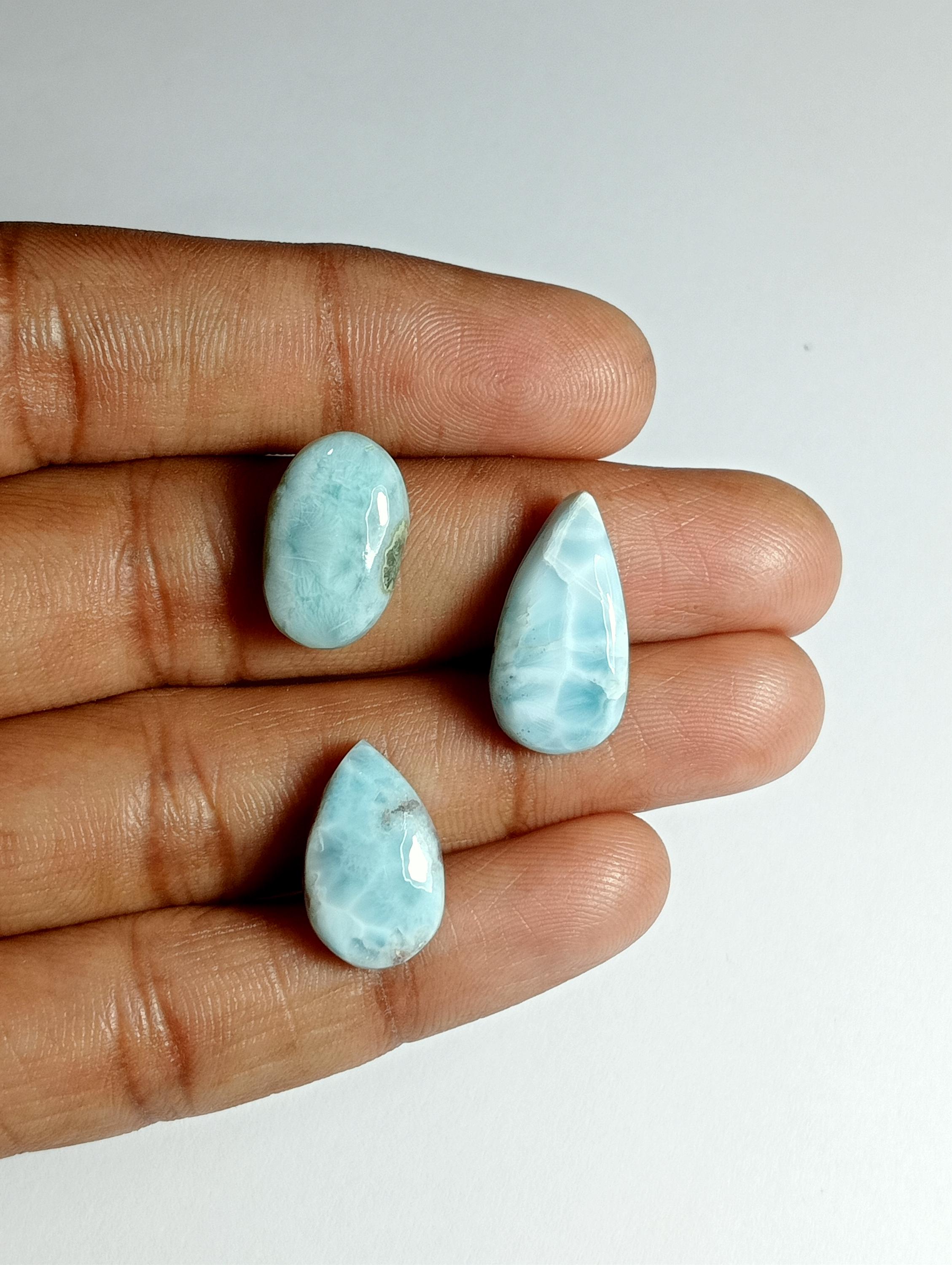 Larimar Cabochons Lot: Semi Precious Gemstone For Jewelry Making (27cts)