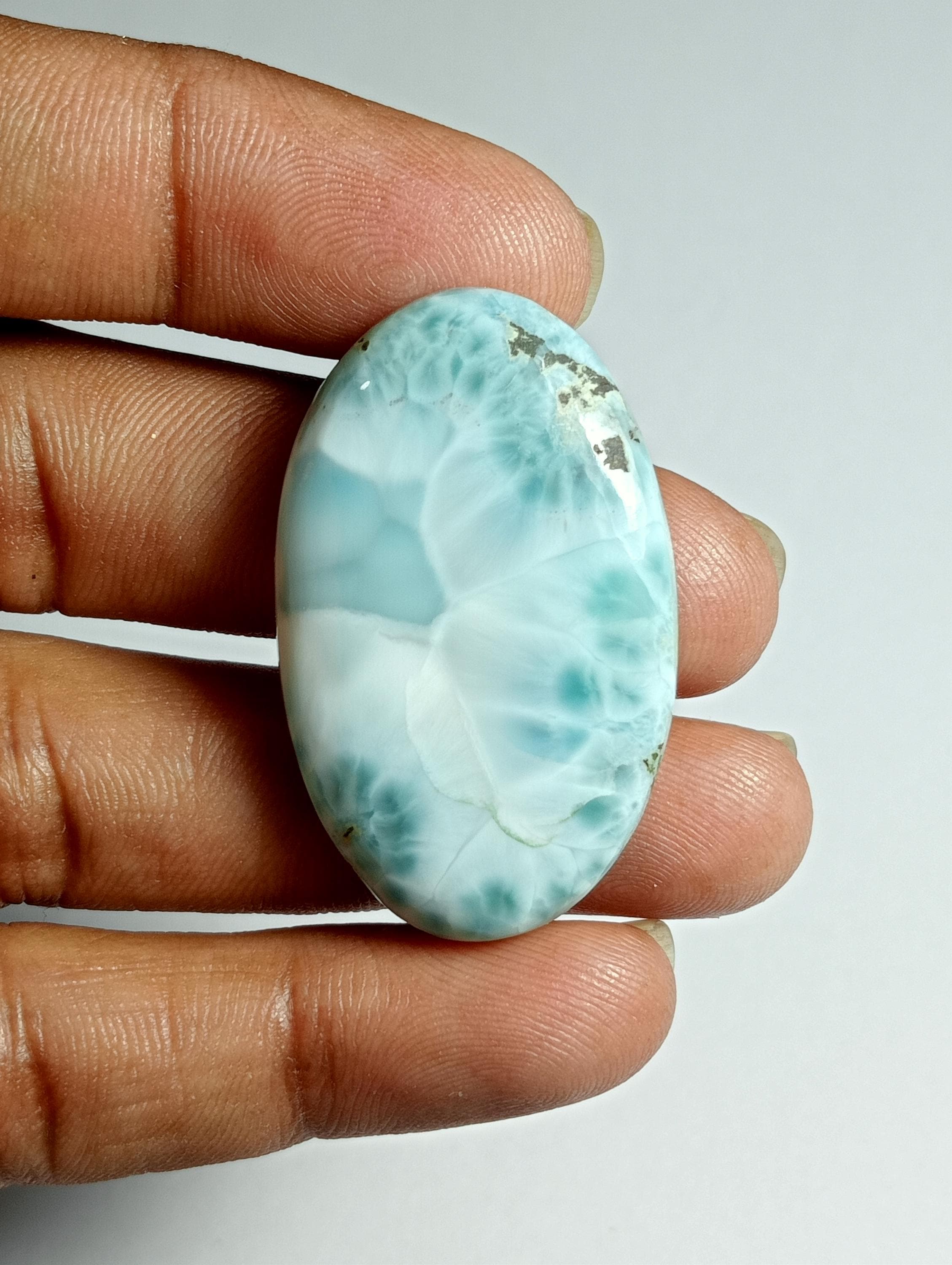 Larimar Cabochon: Loose Gemstone For Jewelry Making (55cts, 38x23 Mm) Larimar Cabochon: Loose Gemstone For Jewelry Making (55cts, 38x23 Mm)