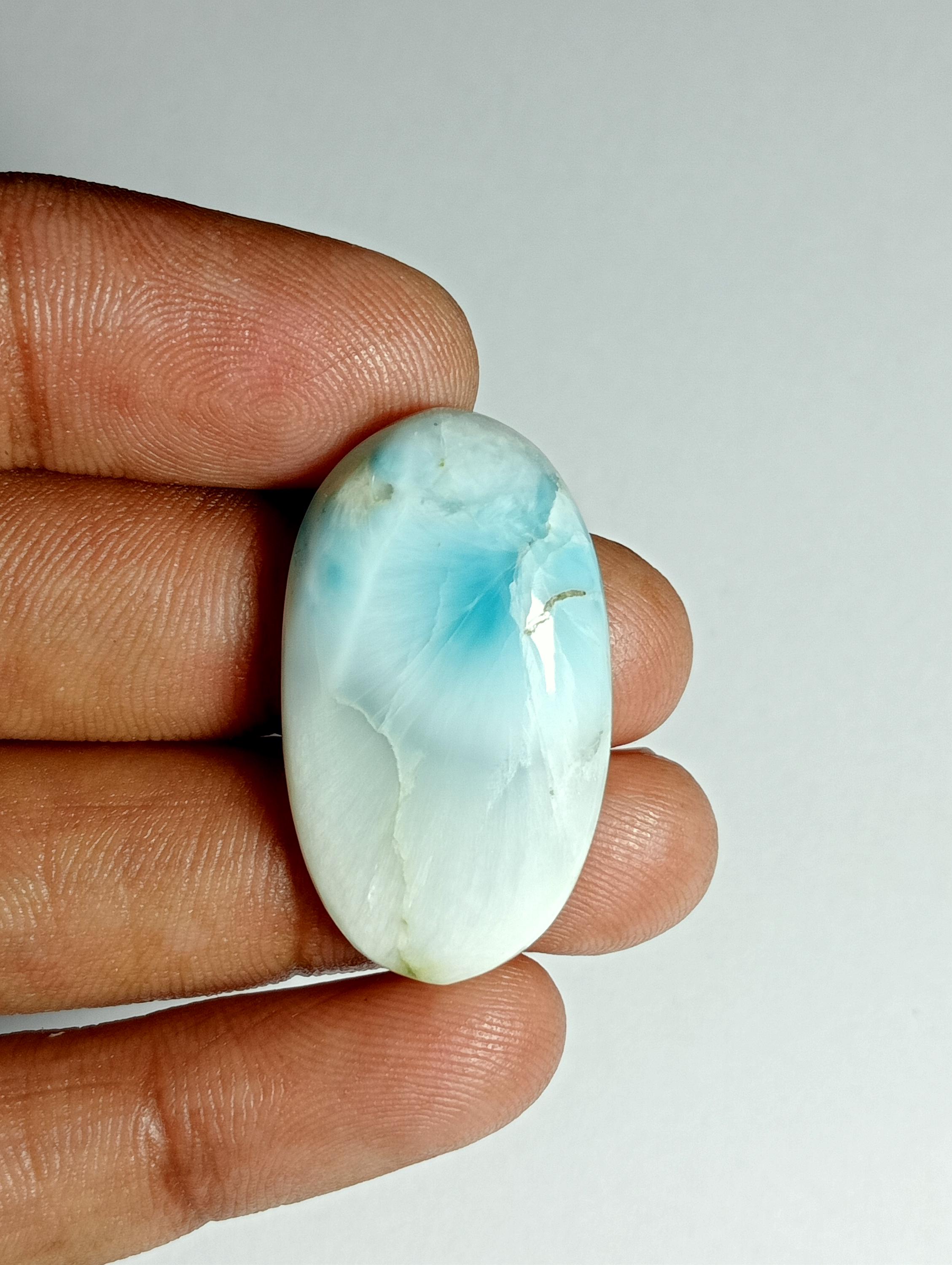 Larimar Cabochon: Loose Gemstone For Jewelry Making (31x17 Mm, 33cts) Larimar Cabochon: Loose Gemstone For Jewelry Making (31x17 Mm, 33cts)