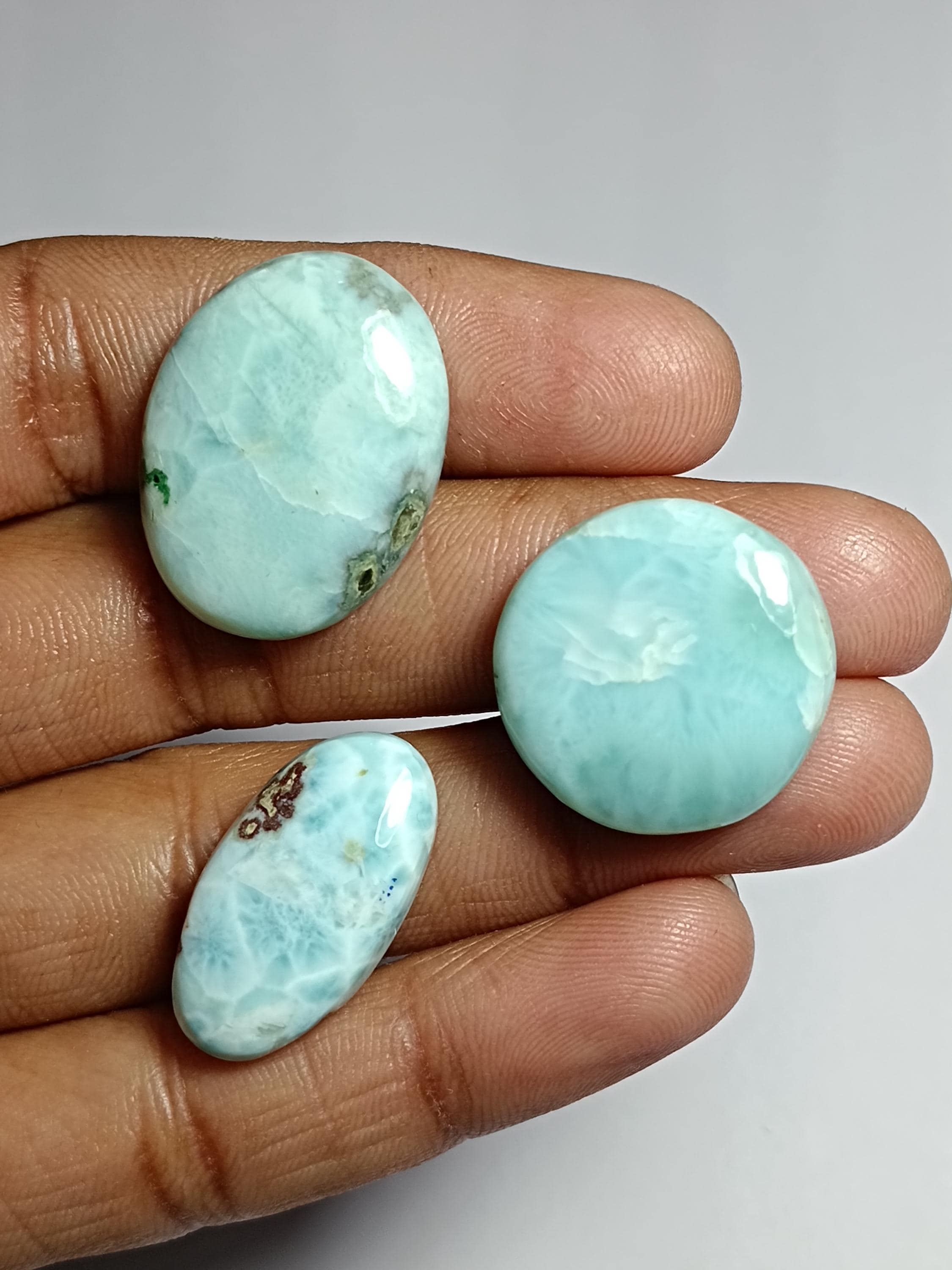 Larimar Cabochon Lot: Loose Gemstone For Jewelry Making (2 Pcs, 76 Cts)