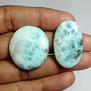 Larimar Cabochon Lot: Loose Gemstone For Jewelry Making (2 Pcs, 95 Cts)