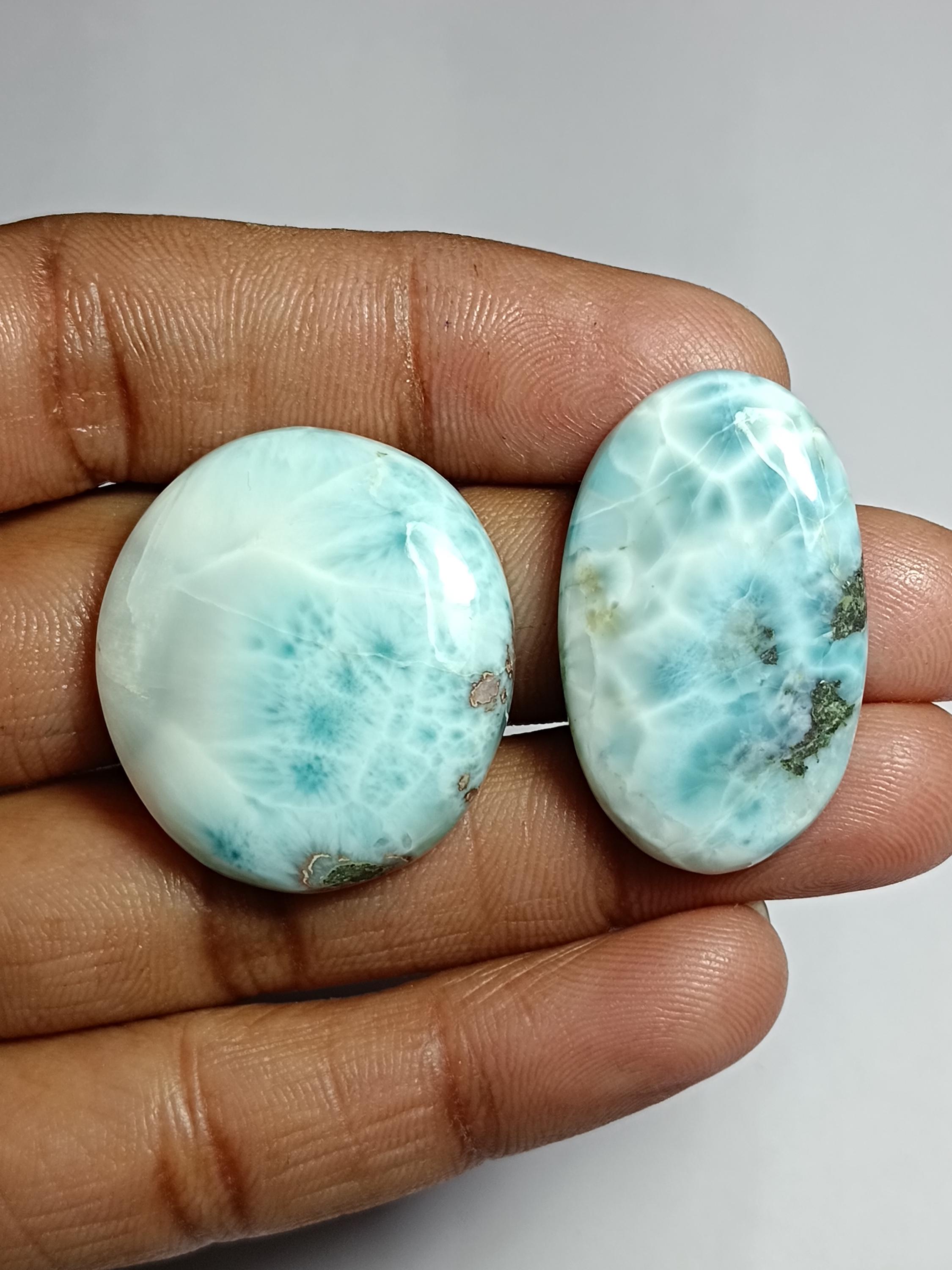 Larimar Cabochon Lot: Loose Gemstone For Jewelry Making (2 Pcs, 95 Cts) Larimar Cabochon Lot: Loose Gemstone For Jewelry Making (2 Pcs, 95 Cts)