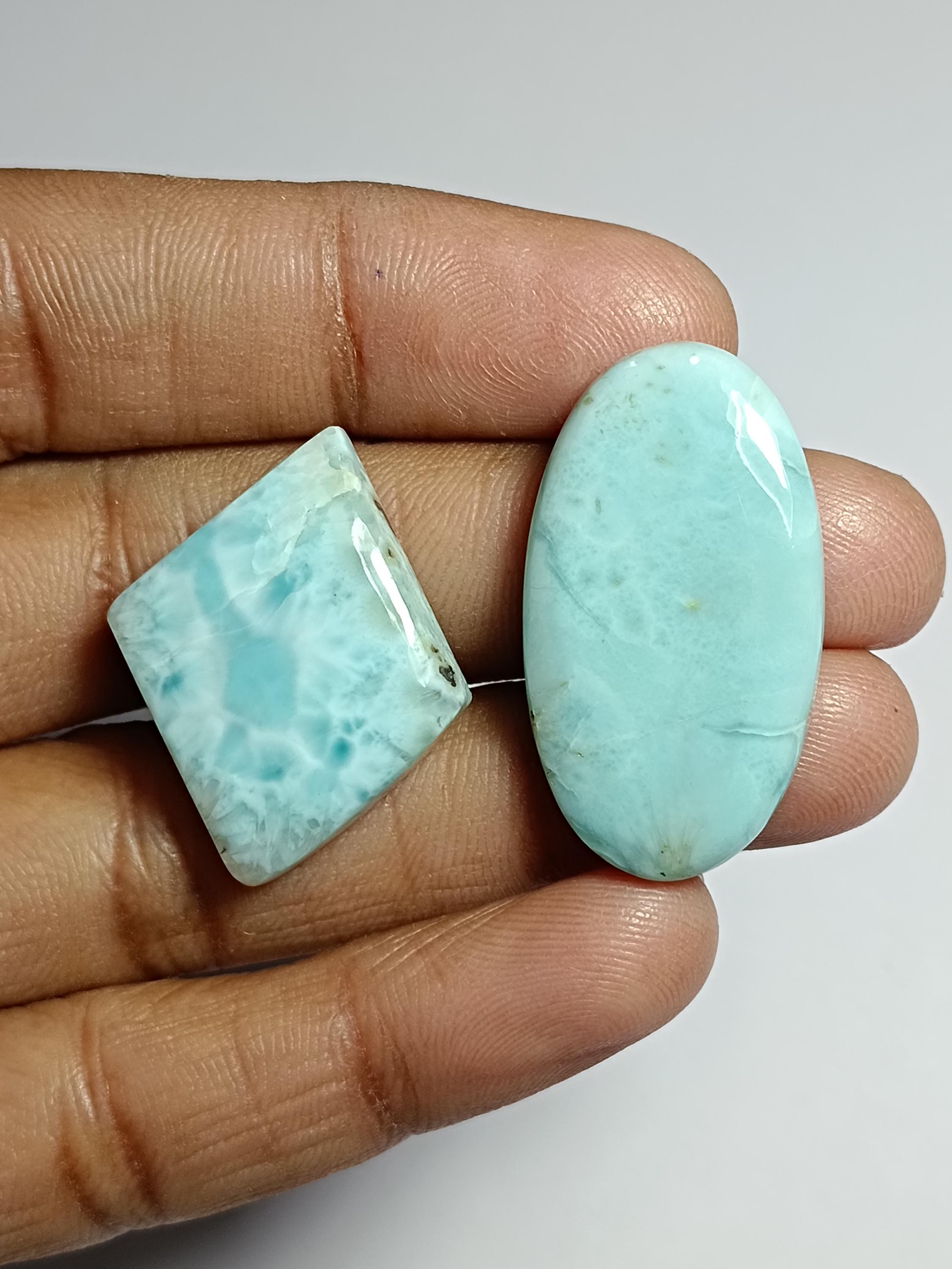 Larimar Cabochon Lot: Loose Gemstone For Jewelry Making (2 Pcs, 65 Cts)