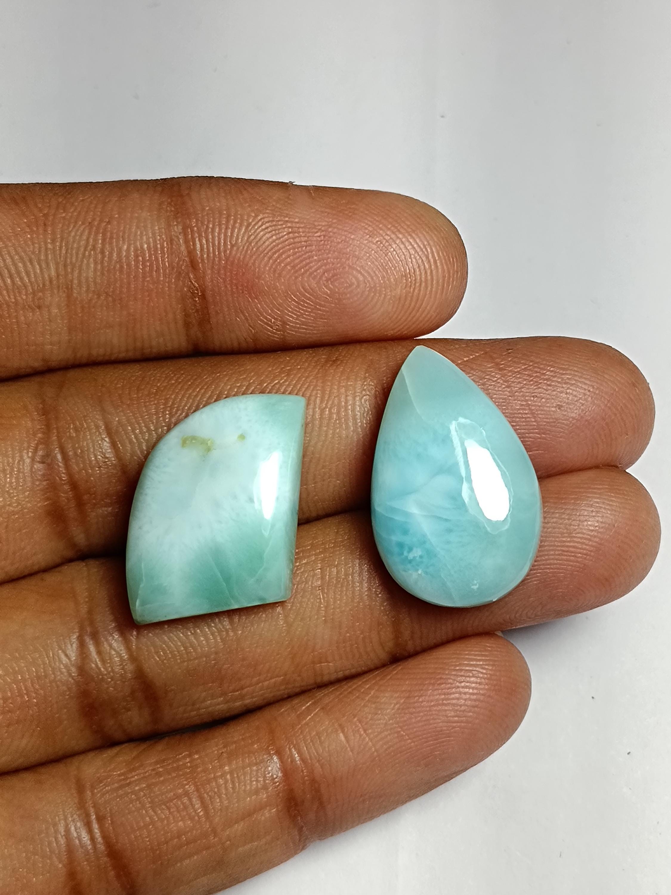 Larimar Cabochon Lot: Loose Gemstone For Jewelry Making (2 Pcs, 48 Cts)
