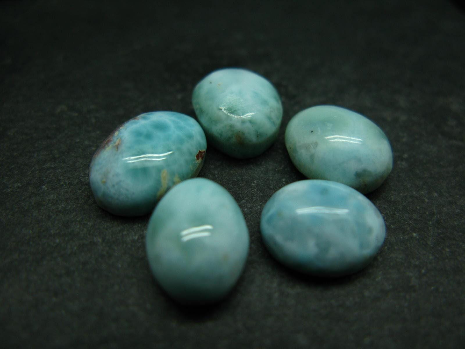 Lot Of 5 Oval Larimar Cabochons From Dominican Republic