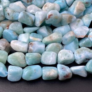 15.5" 8~10mm Natural Genuine Larimar Nugget Beads, Milky White With Light Blue Color, Greenish Blue Nuggets Beads